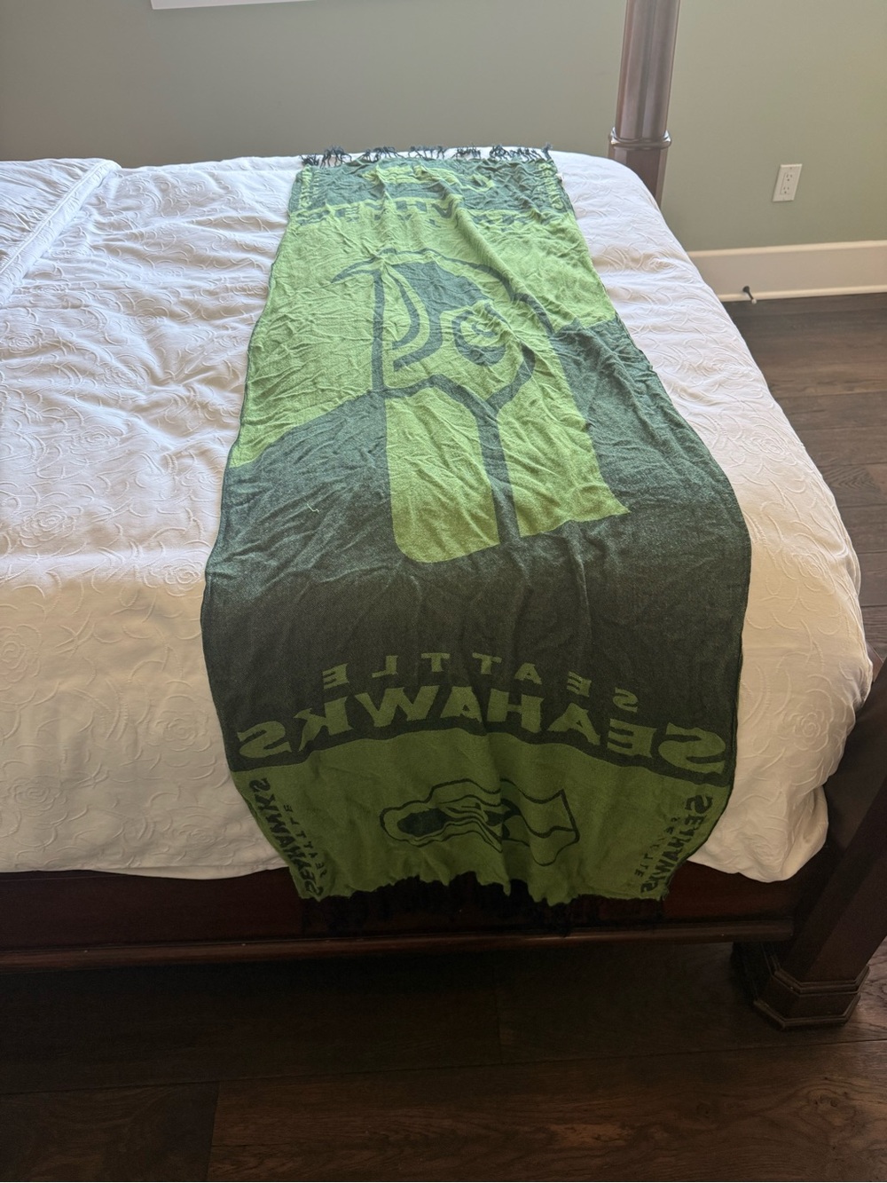 Seattle Seahawks Reversible Pashmina Scarf Shawl Green Fringe Wrap